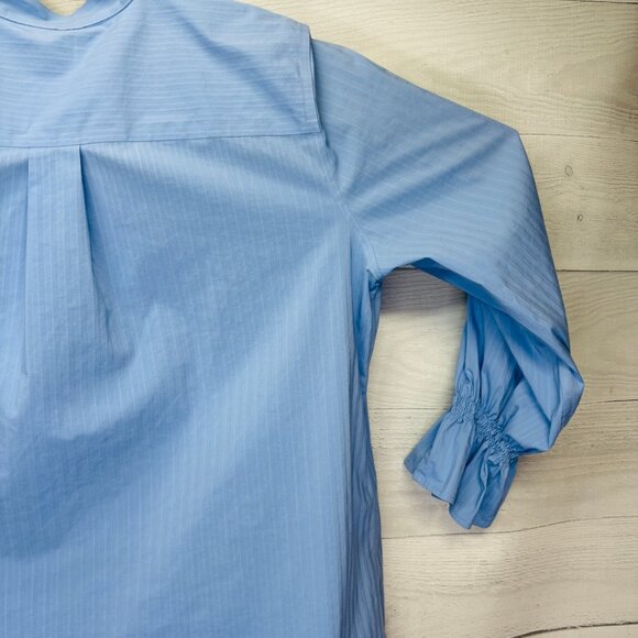 Chico’s No-Iron Chic Stretch Button Blouse Blue Stripe Ruffle Cuff Size 2 (12/L) - Picture 9 of 13